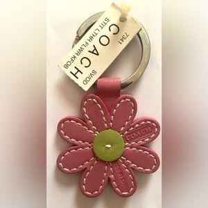 COACH Authentic Women’s Large Pink Leather Stitch Flower Keychain